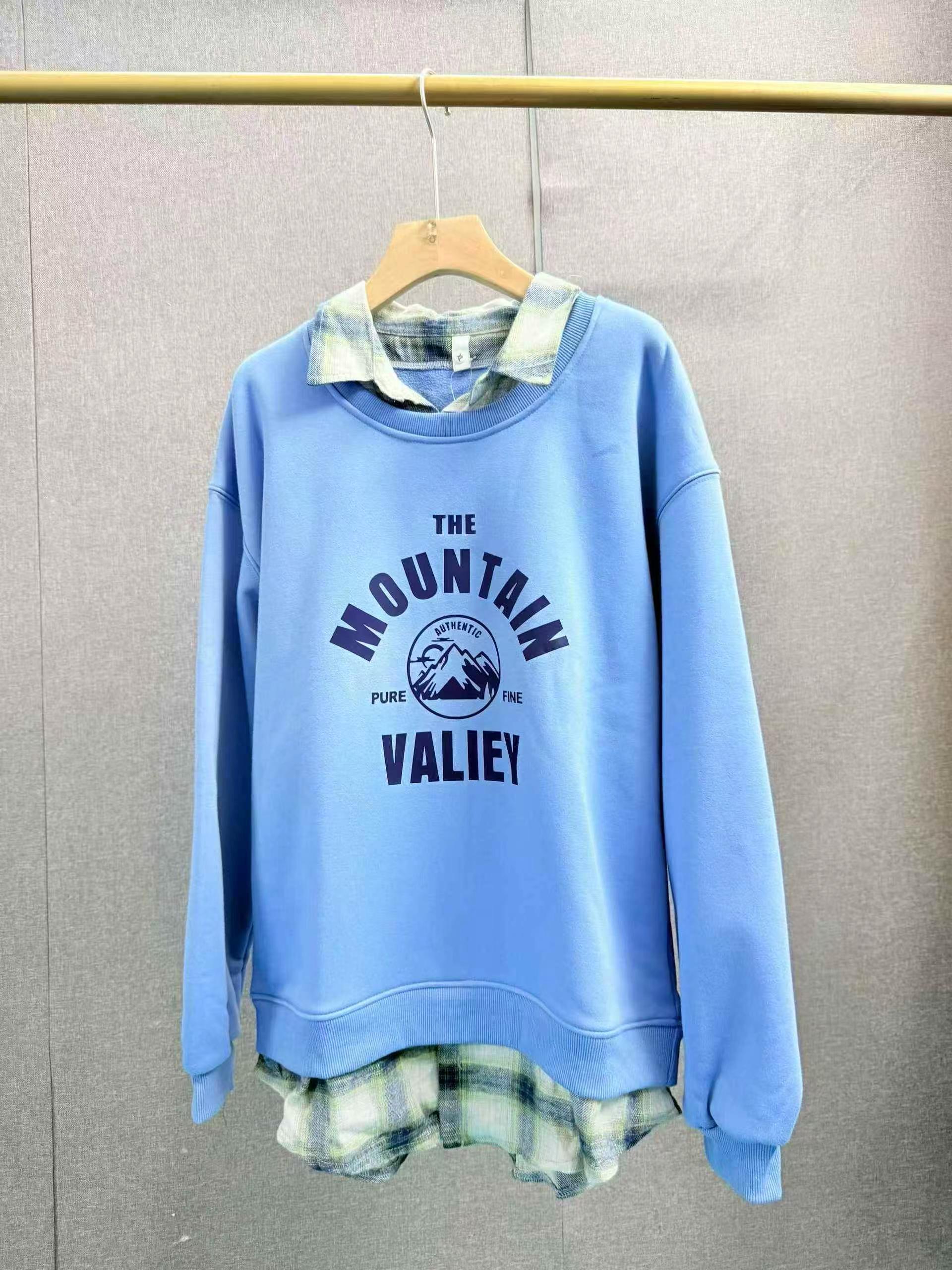 Plaid Patchwork Fake Two-piece New Loose Sweatshirt for Teen Girls, Spring Autumn, S-3XL, About 800 Pieces - Image 6