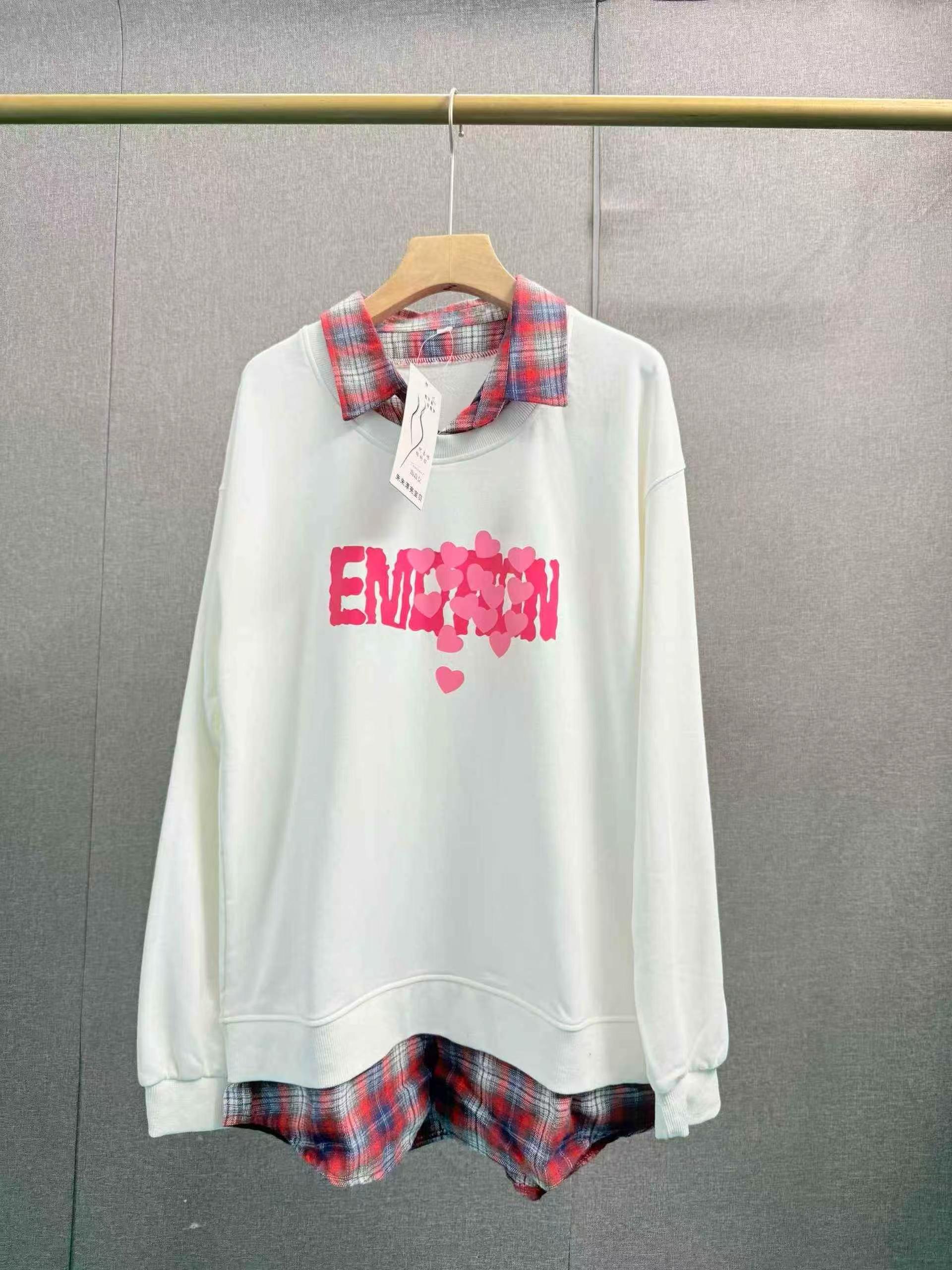 Plaid Patchwork Fake Two-piece New Loose Sweatshirt for Teen Girls, Spring Autumn, S-3XL, About 800 Pieces - Image 8