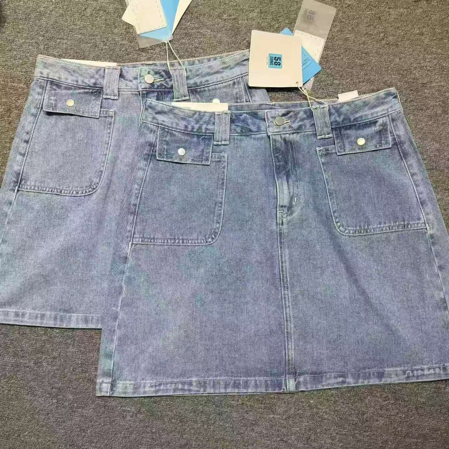 Damska jasnoniebieska wysokopasowa wyprana dżinsowa spódnica mini w linii A, około 350 sztuk z metkami, rozmiary S-2XL - Image 2