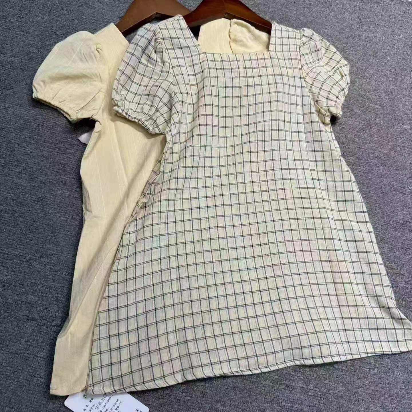 100% Cotton Girls Square Neck Puff Sleeve Back Bow Tie Short Sleeve A-line Dress, Approx 500 Pieces, Size 80-140 - Image 3