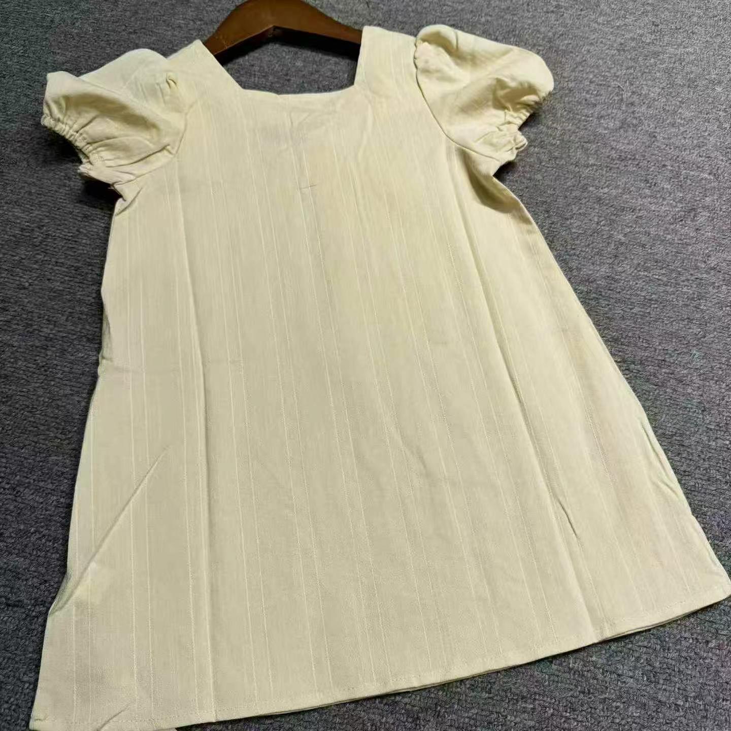 100% Cotton Girls Square Neck Puff Sleeve Back Bow Tie Short Sleeve A-line Dress, Approx 500 Pieces, Size 80-140 - Image 5