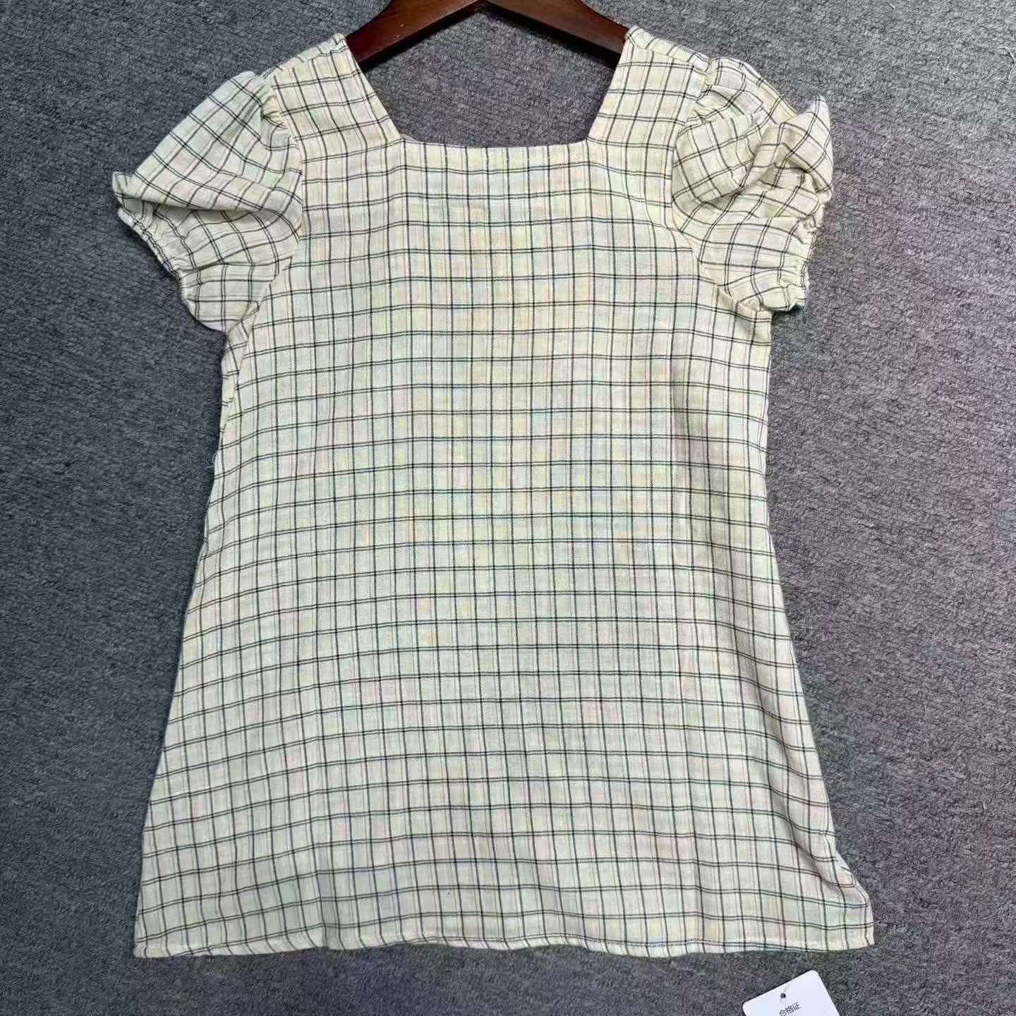 100% Cotton Girls Square Neck Puff Sleeve Back Bow Tie Short Sleeve A-line Dress, Approx 500 Pieces, Size 80-140 - Image 7