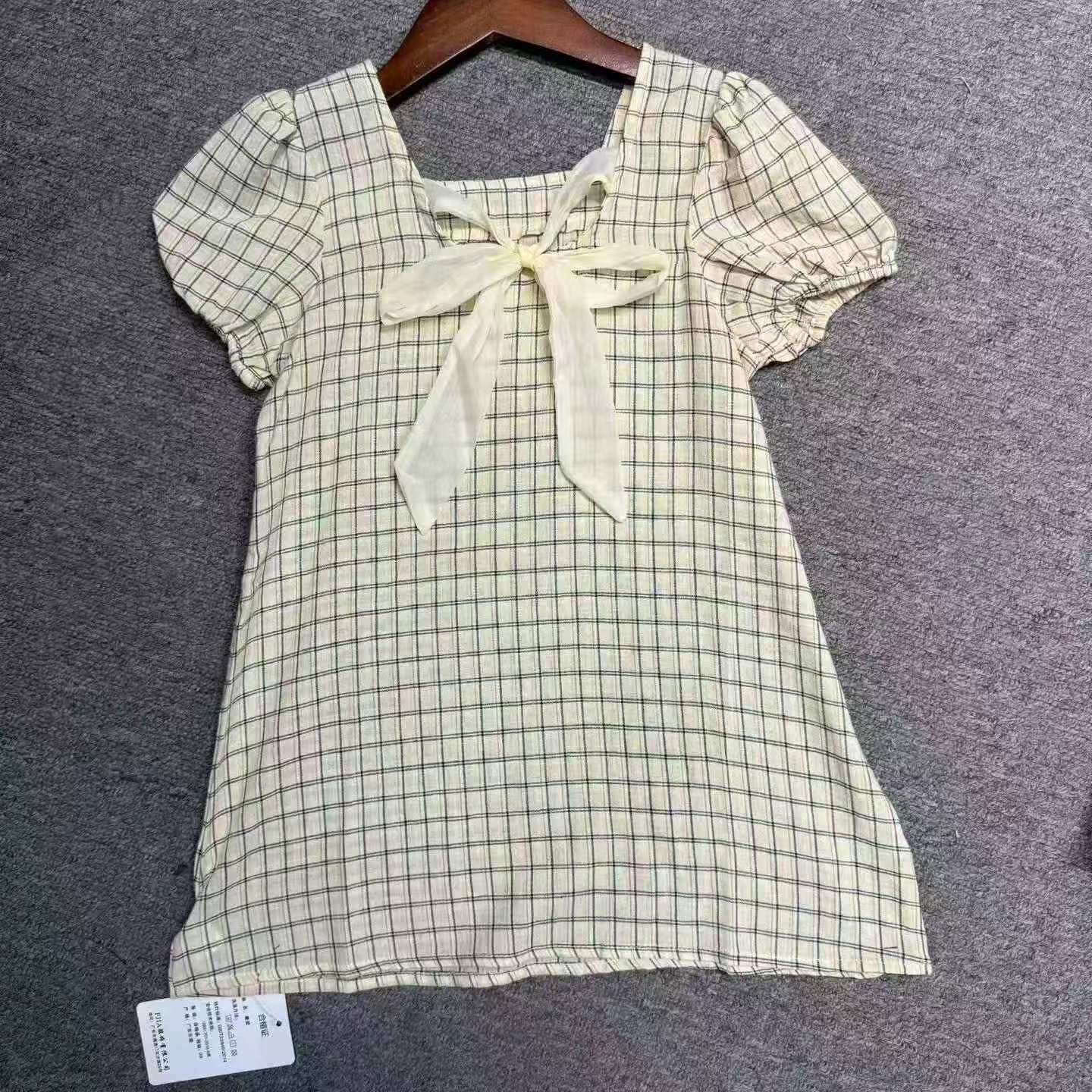 100% Cotton Girls Square Neck Puff Sleeve Back Bow Tie Short Sleeve A-line Dress, Approx 500 Pieces, Size 80-140 - Image 8