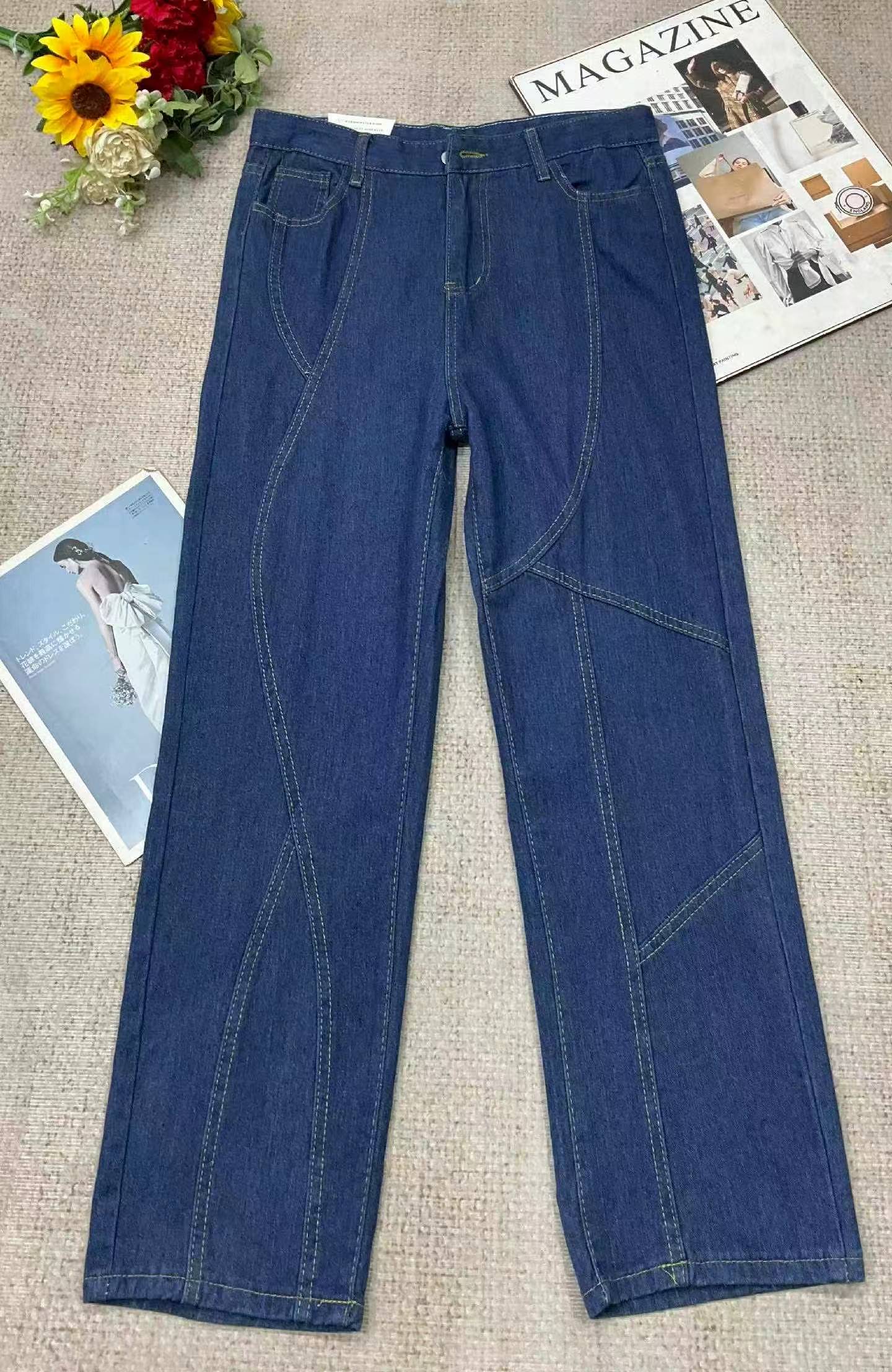 New Spring Summer Vintage Dark Blue High Waist Slim Straight Wide Leg Jeans, Sizes S-3XL, 644 Pieces - Image 3