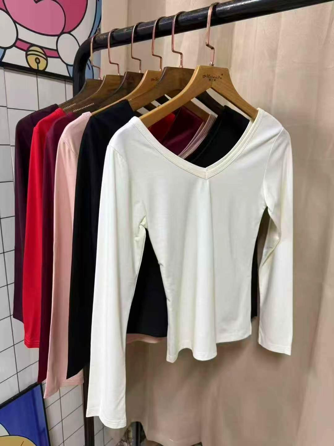 Women's Solid V Neck Long Sleeve Cropped Slim Fit T-Shirt Size M-XL - Image 4