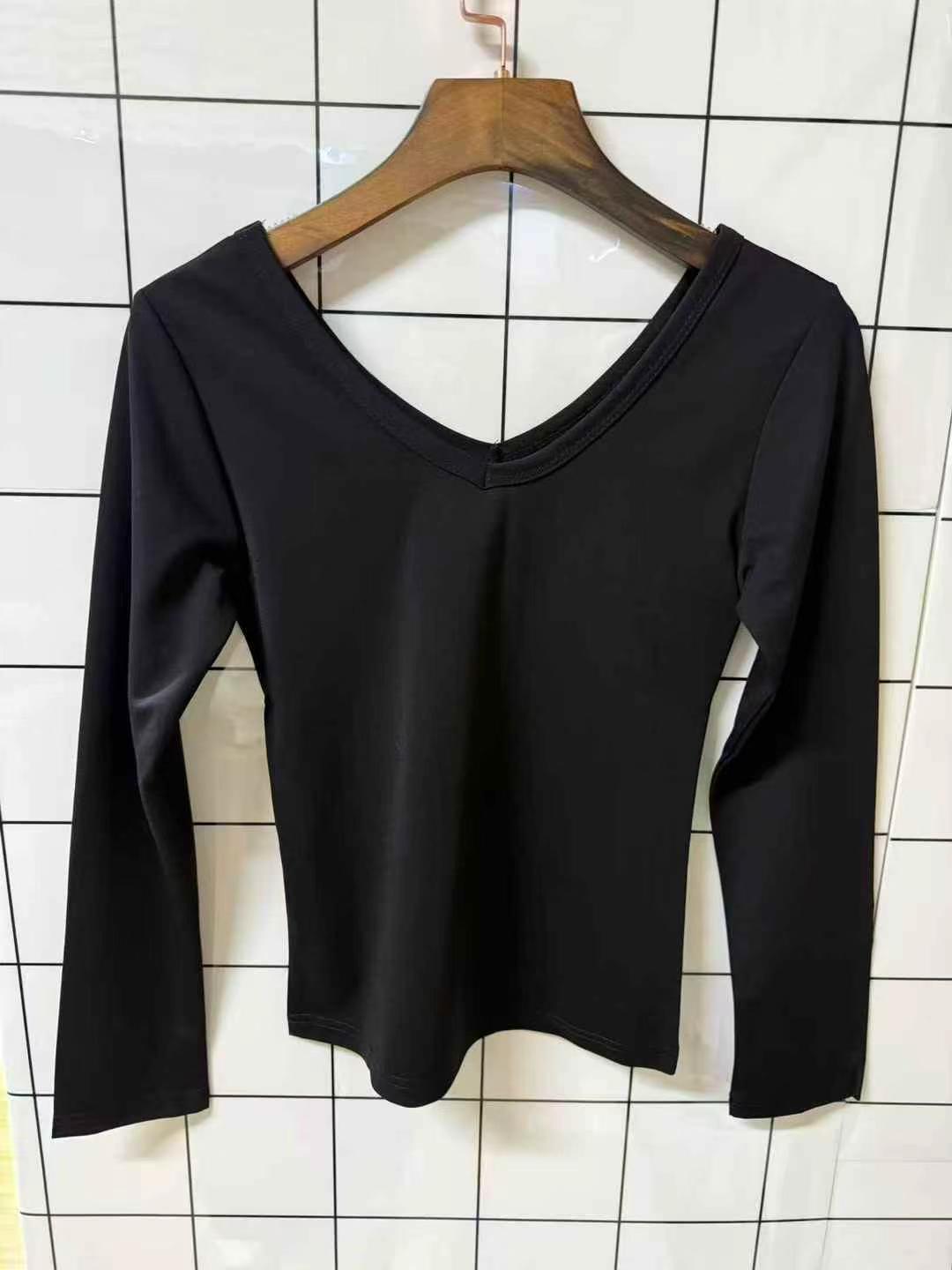 Women's Solid V Neck Long Sleeve Cropped Slim Fit T-Shirt Size M-XL - Image 5