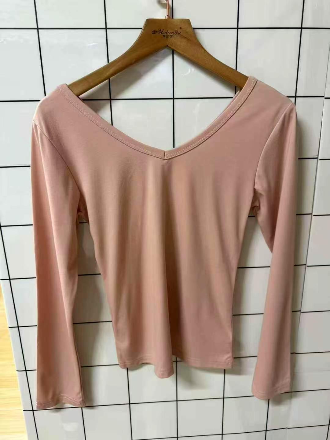 Women's Solid V Neck Long Sleeve Cropped Slim Fit T-Shirt Size M-XL - Image 6