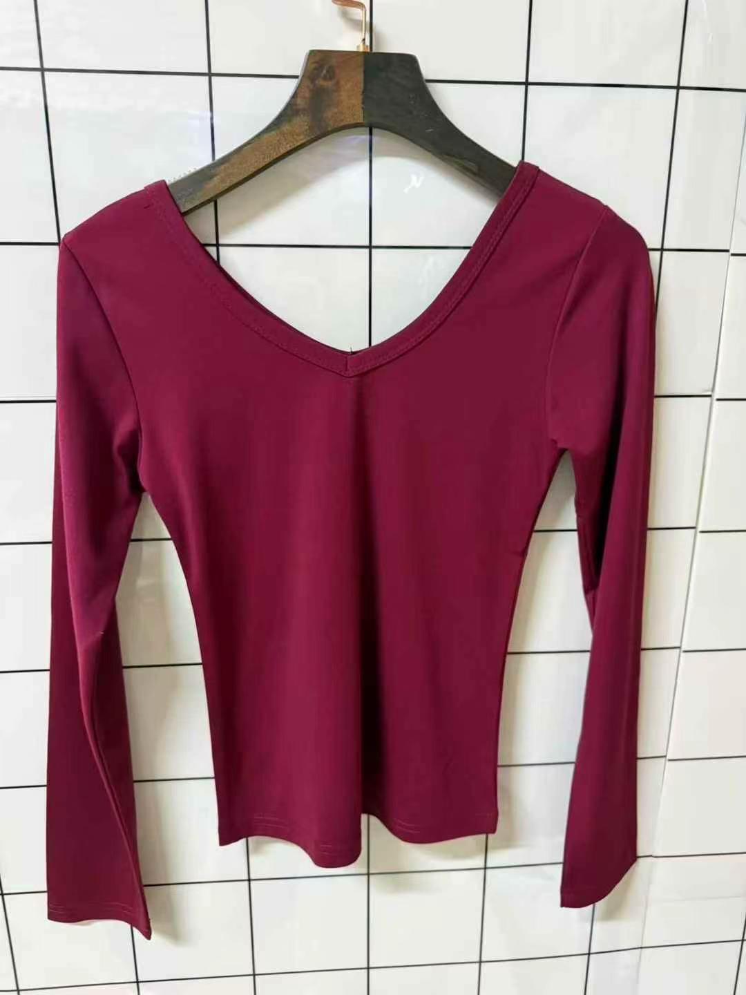 Women's Solid V Neck Long Sleeve Cropped Slim Fit T-Shirt Size M-XL - Image 7