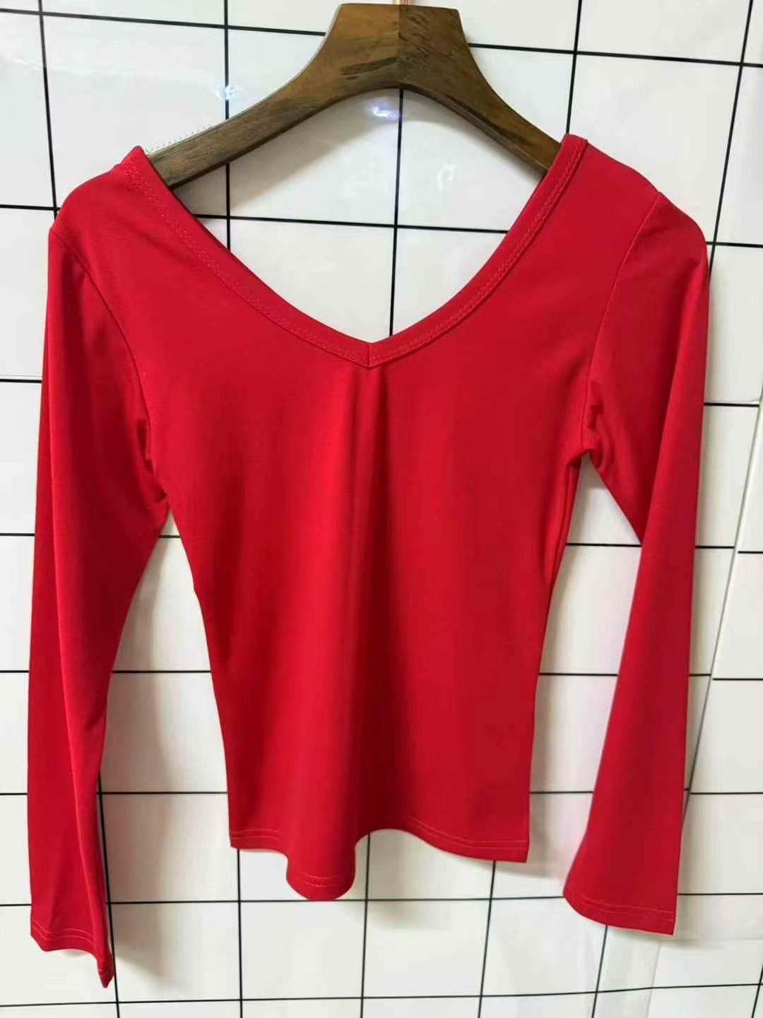 Women's Solid V Neck Long Sleeve Cropped Slim Fit T-Shirt Size M-XL - Image 8