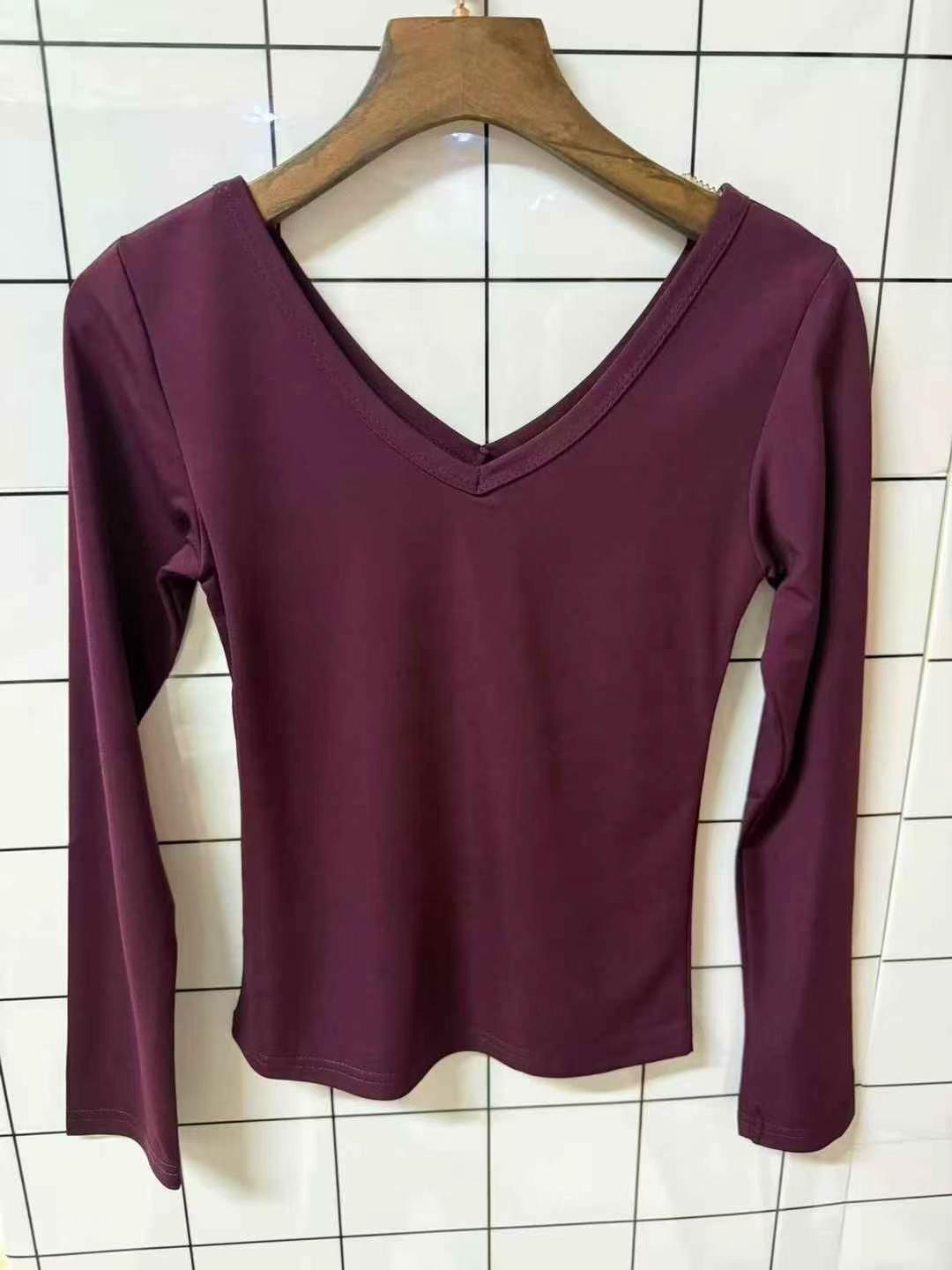 Women's Solid V Neck Long Sleeve Cropped Slim Fit T-Shirt Size M-XL - Image 9