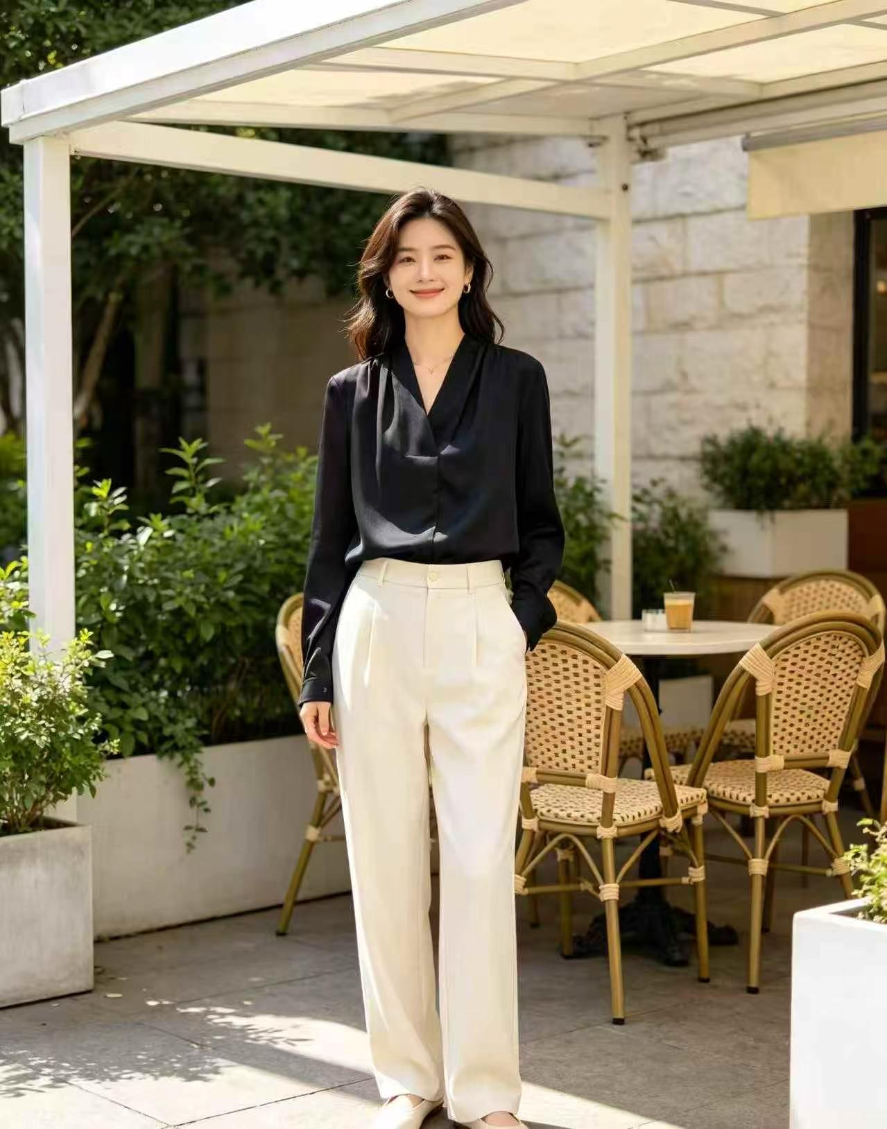 Black V-neck Draped Long Sleeve Women's Blouse, 440 Pieces, Only Size S - Image 5