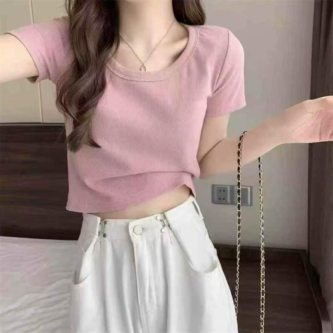 406 Pieces Solid Color Ice Silk Short Sleeve T-shirts For Women - Image 2