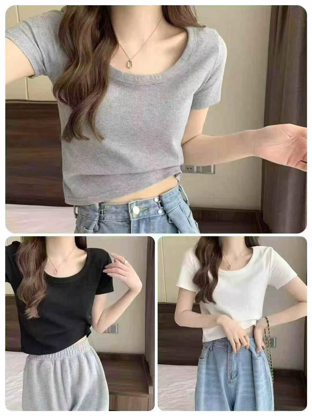 406 Pieces Solid Color Ice Silk Short Sleeve T-shirts For Women - Image 3