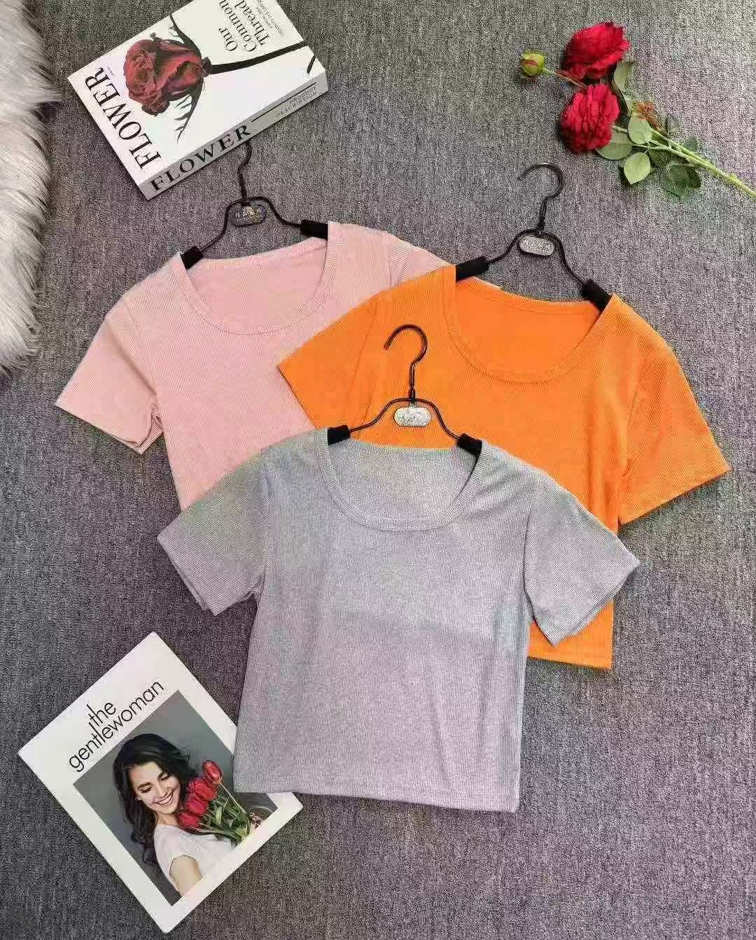 406 Pieces Solid Color Ice Silk Short Sleeve T-shirts For Women - Image 4