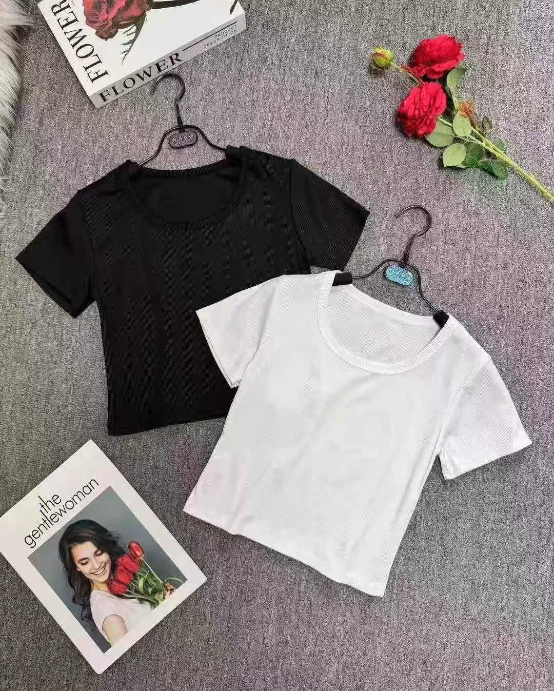 406 Pieces Solid Color Ice Silk Short Sleeve T-shirts For Women - Image 5