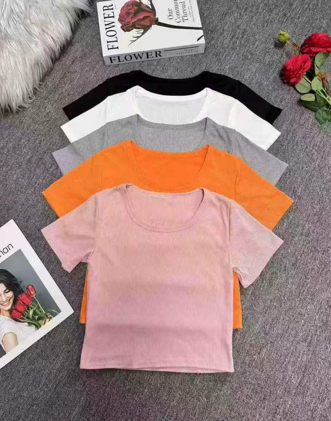 406 Pieces Solid Color Ice Silk Short Sleeve T-shirts For Women - Image 6