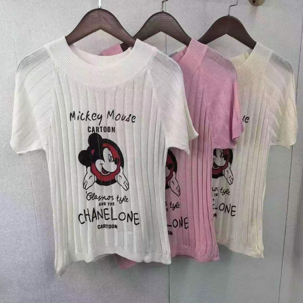 Summer Ribbed Knit Mickey Print Women's Short Sleeve T-shirt 300 Pieces One Size - Image 2