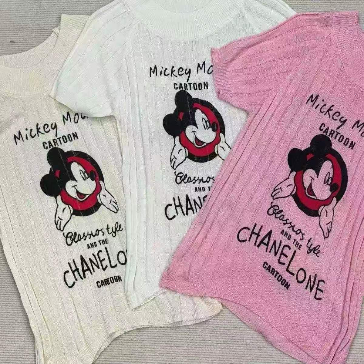 Summer Ribbed Knit Mickey Print Women's Short Sleeve T-shirt 300 Pieces One Size - Image 3