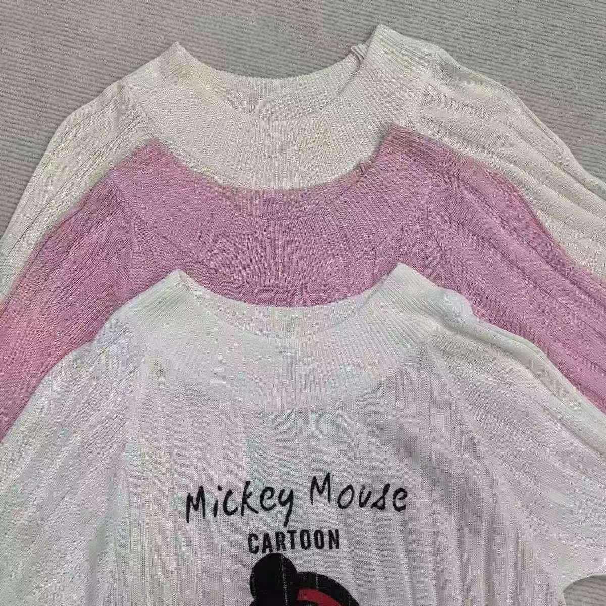 Summer Ribbed Knit Mickey Print Women's Short Sleeve T-shirt 300 Pieces One Size - Image 5