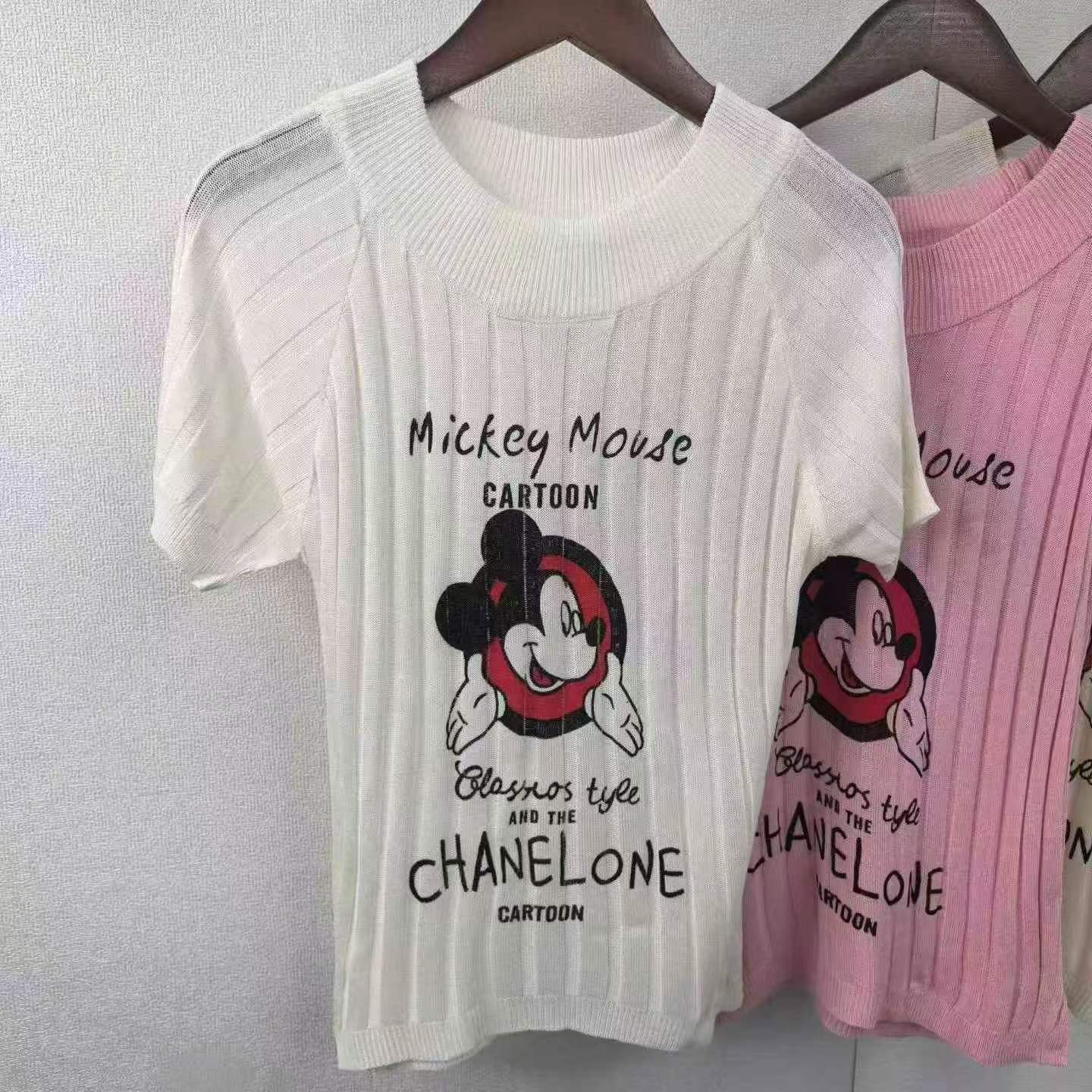 Summer Ribbed Knit Mickey Print Women's Short Sleeve T-shirt 300 Pieces One Size - Image 8