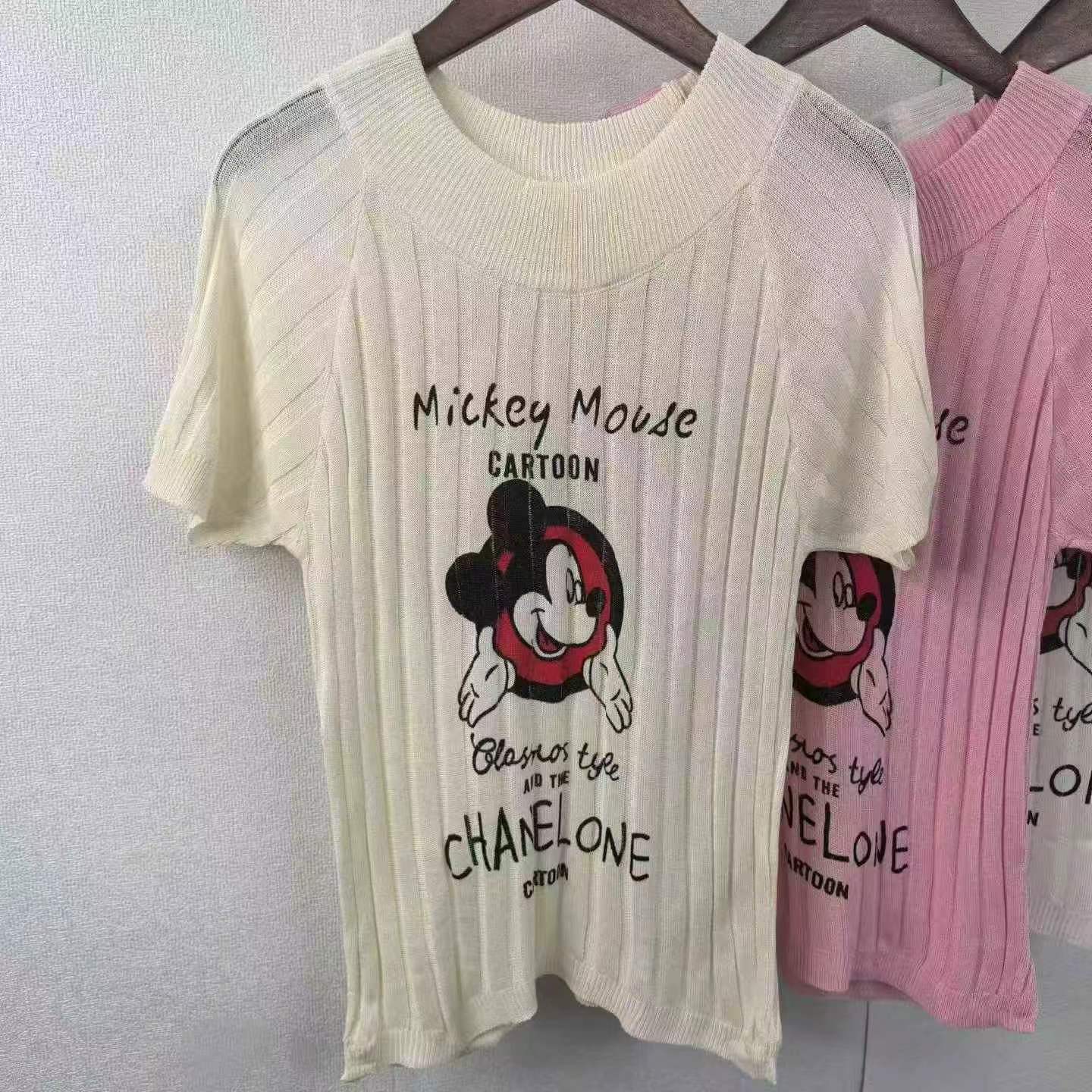 Summer Ribbed Knit Mickey Print Women's Short Sleeve T-shirt 300 Pieces One Size - Image 9