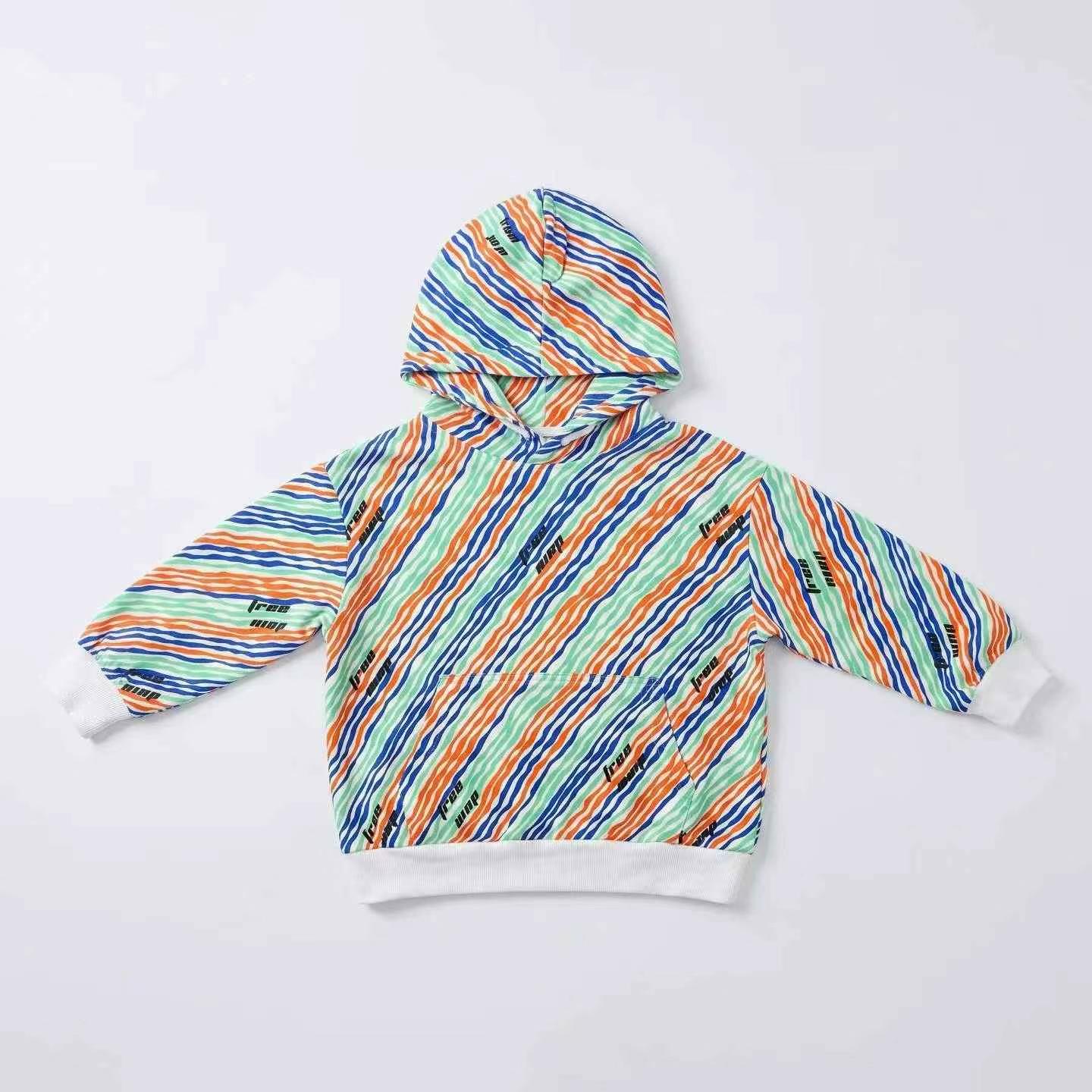 Kids Unisex Bright Diagonal Stripe Letter Hooded Thin Pullover Sweatshirt, Size 110-175, About 200 Pieces - Image 2