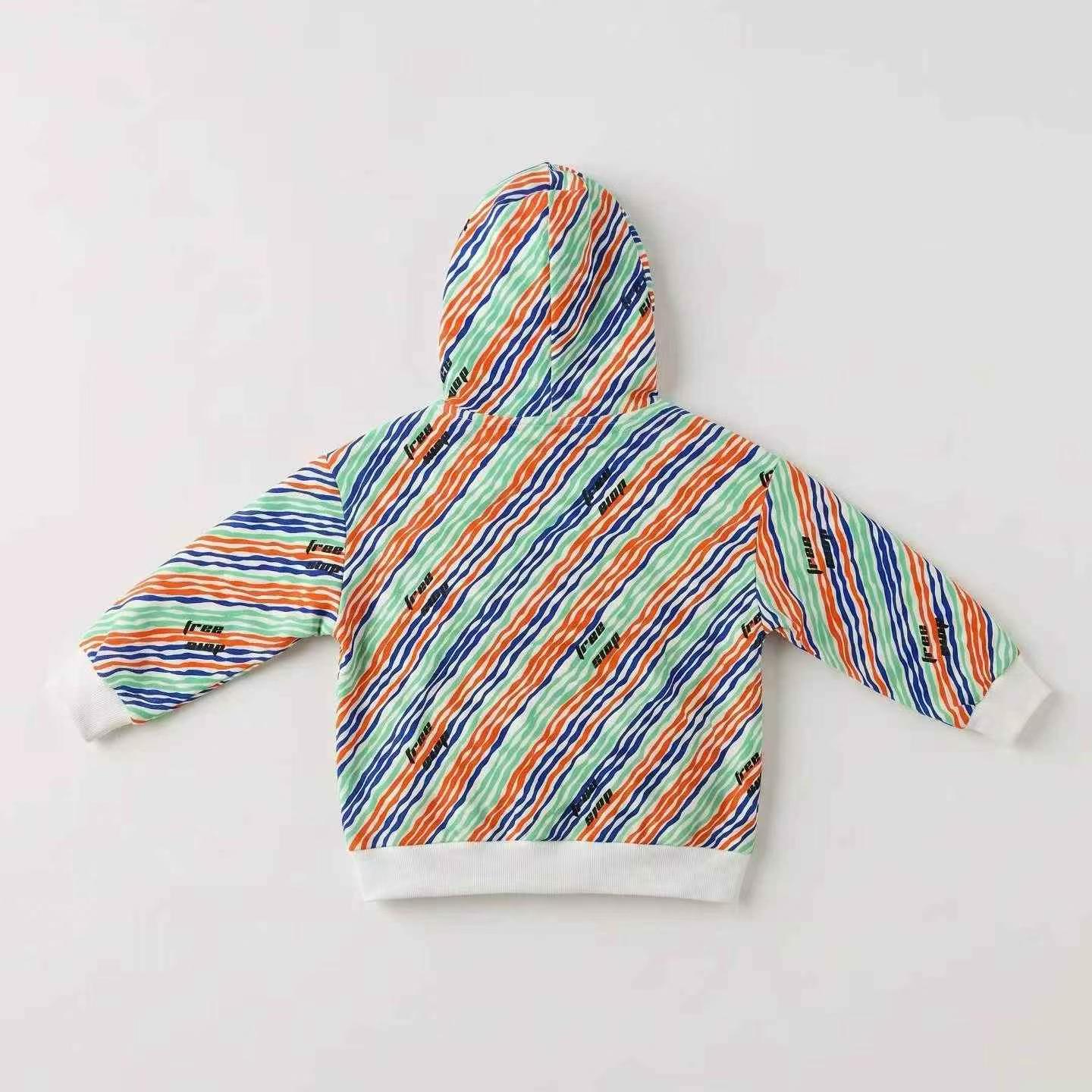 Kids Unisex Bright Diagonal Stripe Letter Hooded Thin Pullover Sweatshirt, Size 110-175, About 200 Pieces - Image 3