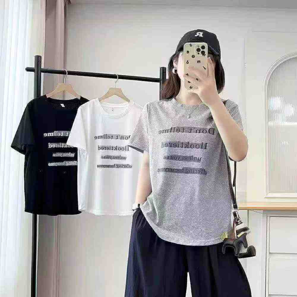1500 Pieces Letter Print Loose Short Sleeve Women's T-Shirts - Image 2