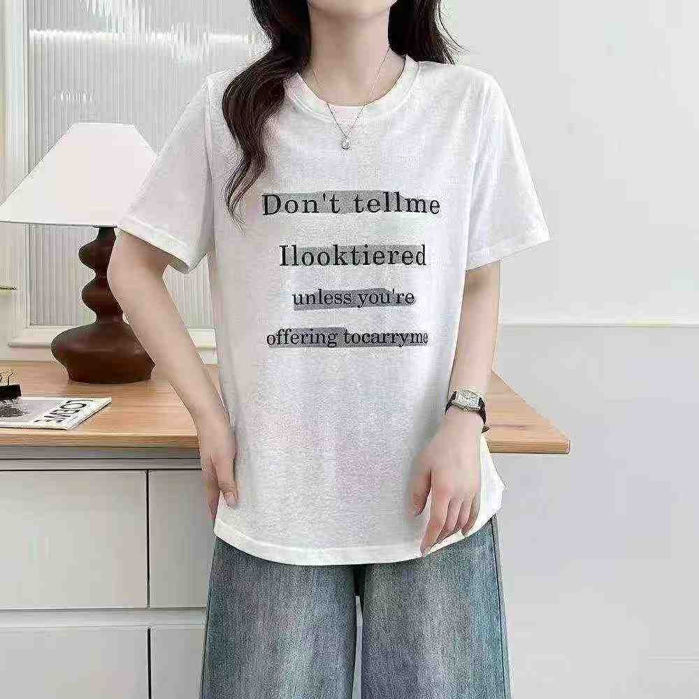 1500 Pieces Letter Print Loose Short Sleeve Women's T-Shirts - Image 3