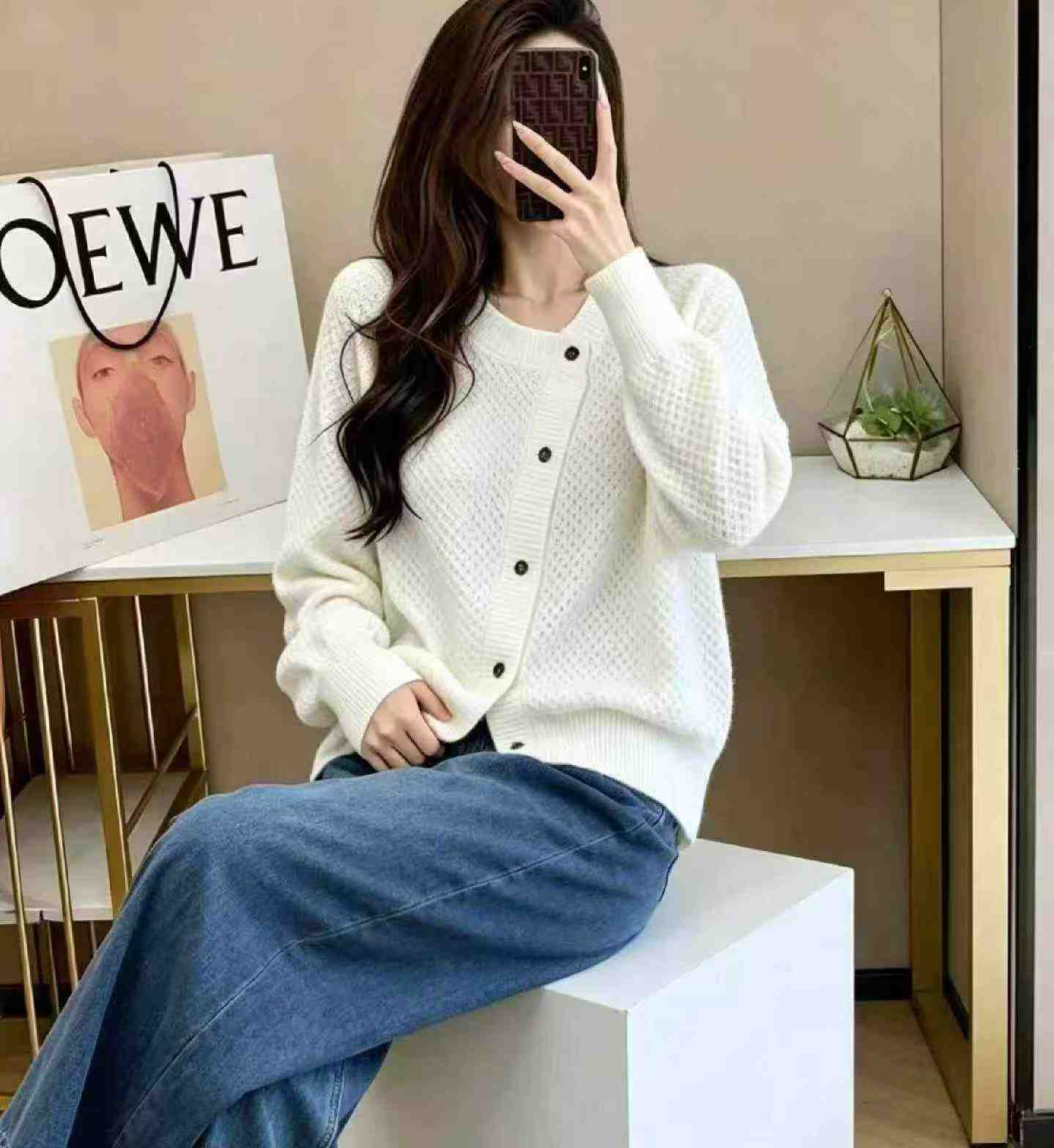 New Spring Autumn Korean Loose Tweed Knit Cardigan 1960 Pcs - Image 7