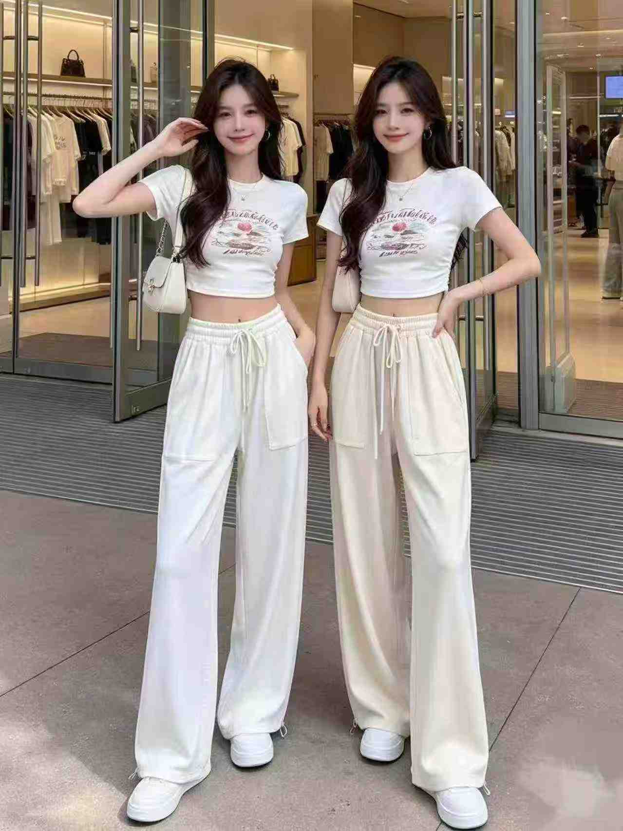 Женские вафельные прямые повседневные брюки, 303 штуки - Image 2
