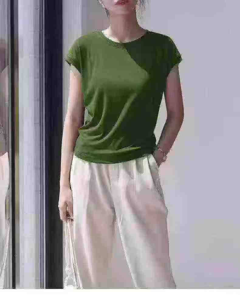 6880PCS Women's Ice Silk Short Sleeve Sexy T-shirts - Image 3