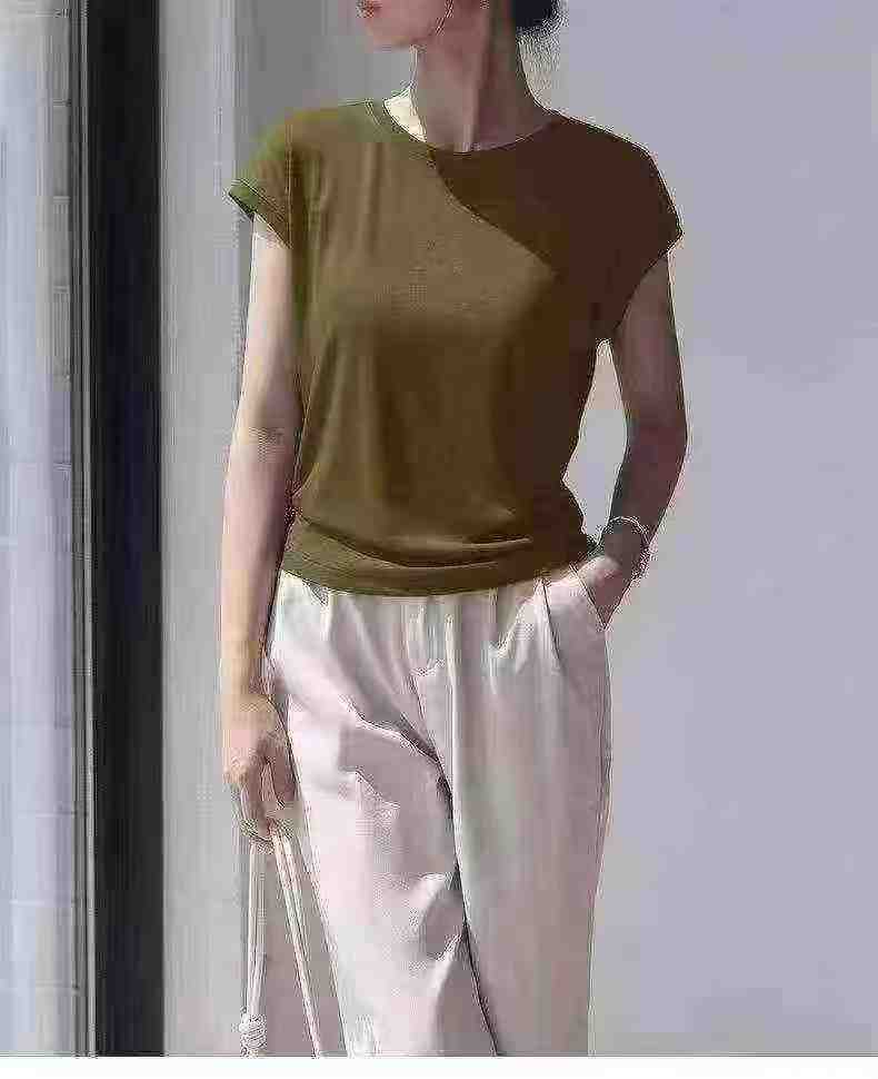 6880PCS Women's Ice Silk Short Sleeve Sexy T-shirts - Image 5