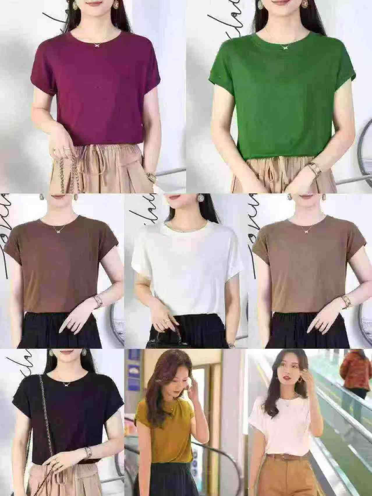 6880PCS Women's Ice Silk Short Sleeve Sexy T-shirts - Image 8