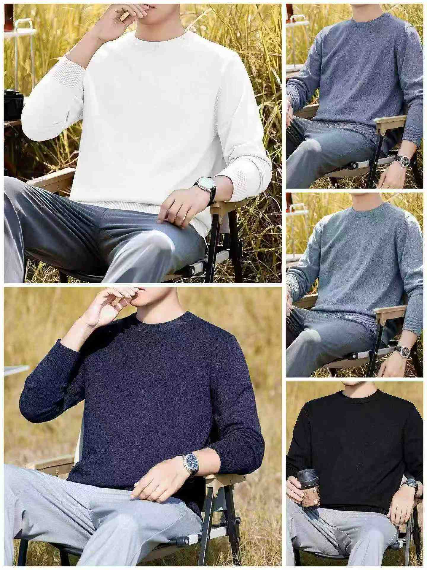 Autumn Winter New Men's Business Plain Loose Core Spun Pullover Sweater 1000 Pieces - Image 4