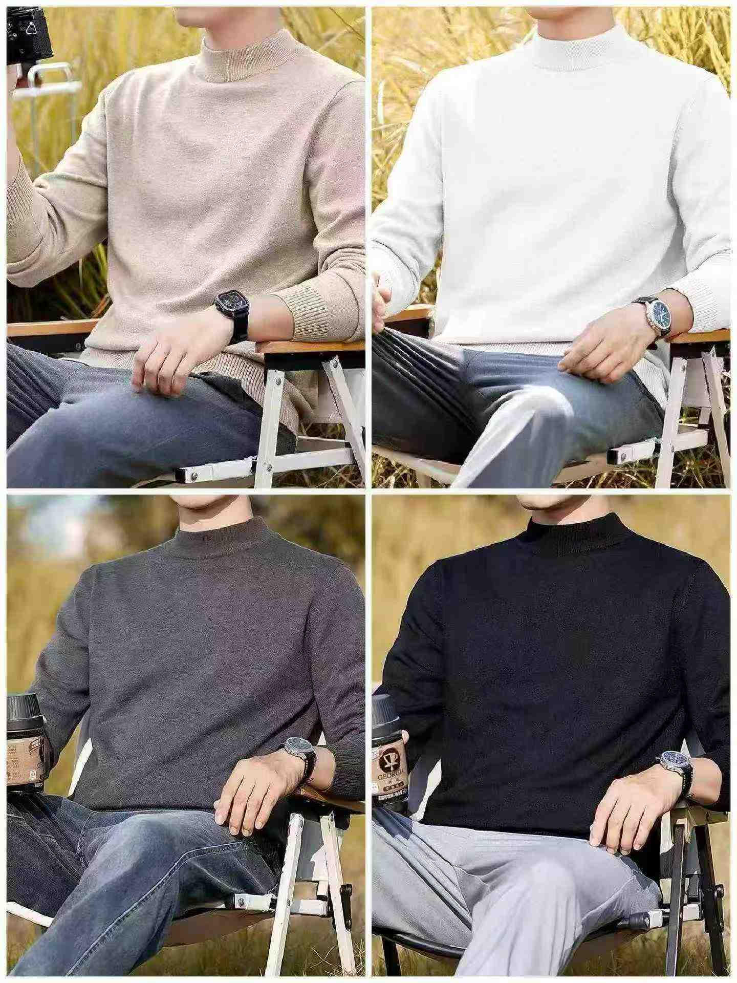 Autumn Winter New Men's Business Plain Loose Core Spun Pullover Sweater 1000 Pieces - Image 5