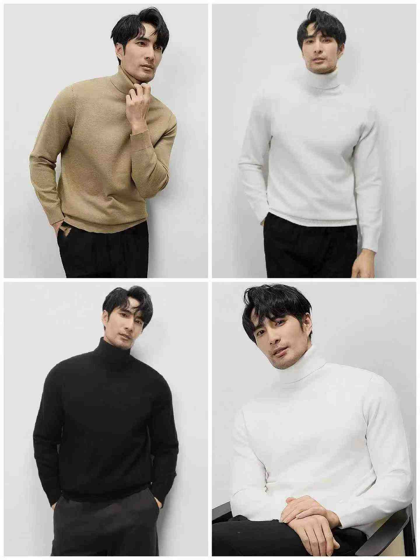 Autumn Winter New Men's Business Plain Loose Core Spun Pullover Sweater 1000 Pieces - Image 6