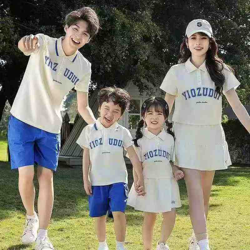 300 Pcs Parent-child Couple Summer Cotton Short Sleeve Polo Shirts - Image 4