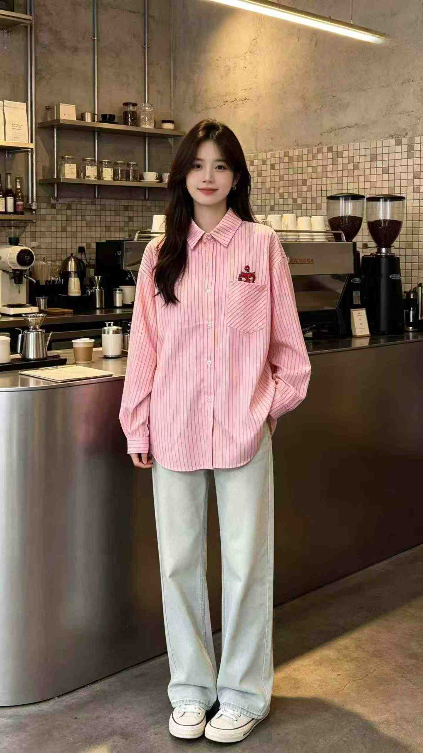 LEMR 398PCS Spring Summer Striped Loose Long Sleeve Shirt Size S-2XL - Image 3