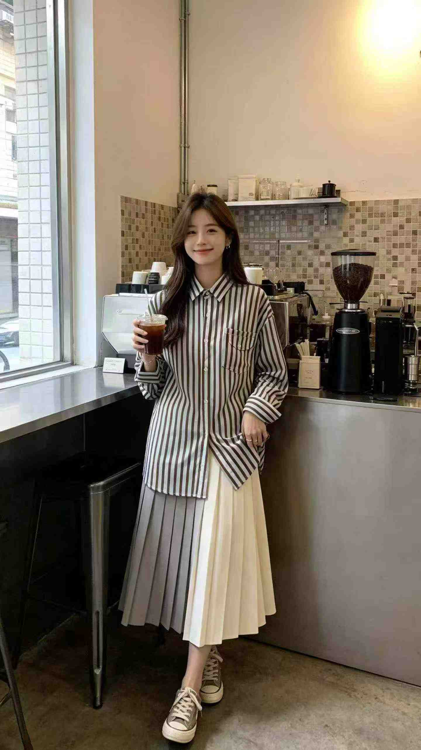 LEMR 398PCS Spring Summer Striped Loose Long Sleeve Shirt Size S-2XL - Image 7
