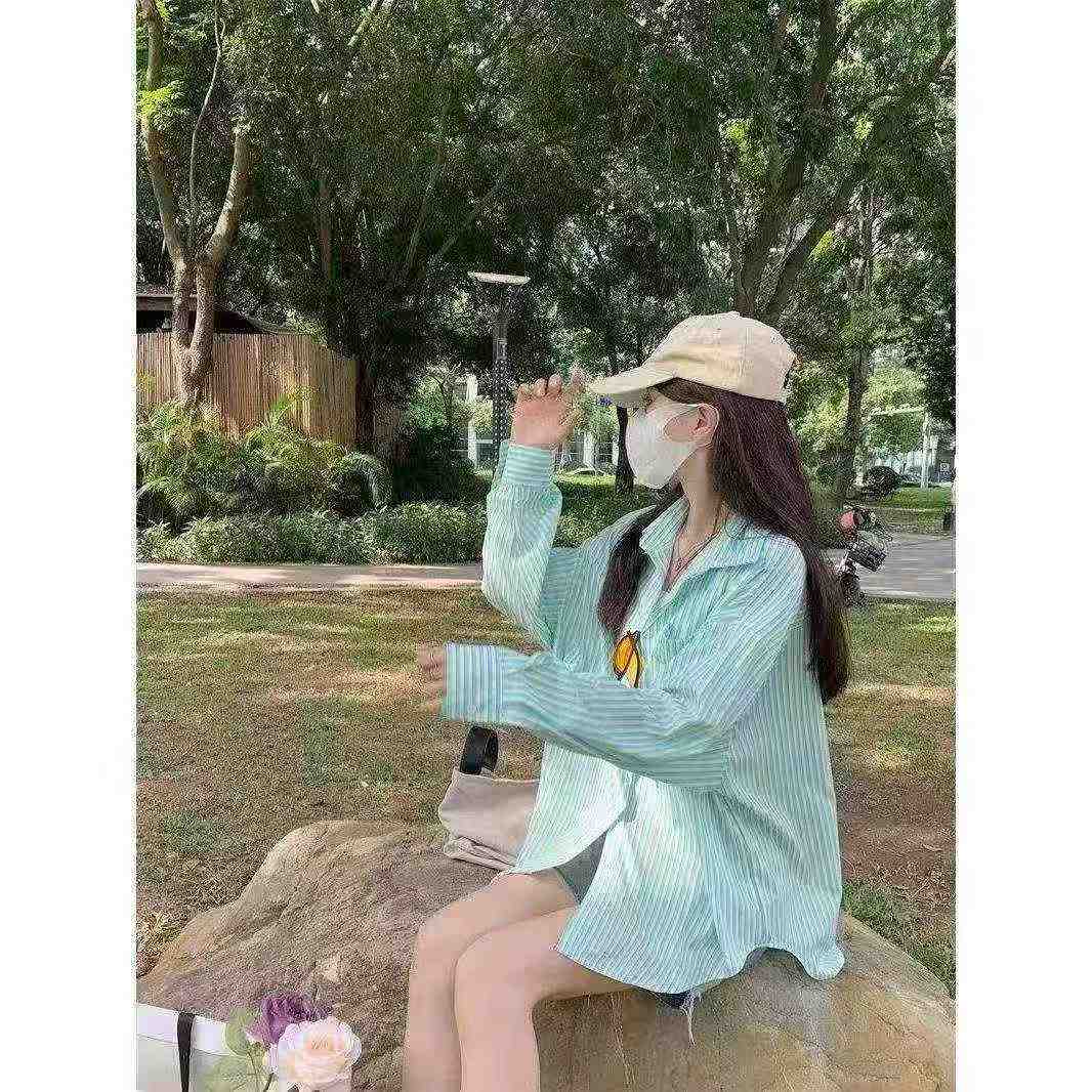 LEMR 398PCS Spring Summer Striped Loose Long Sleeve Shirt Size S-2XL - Image 8