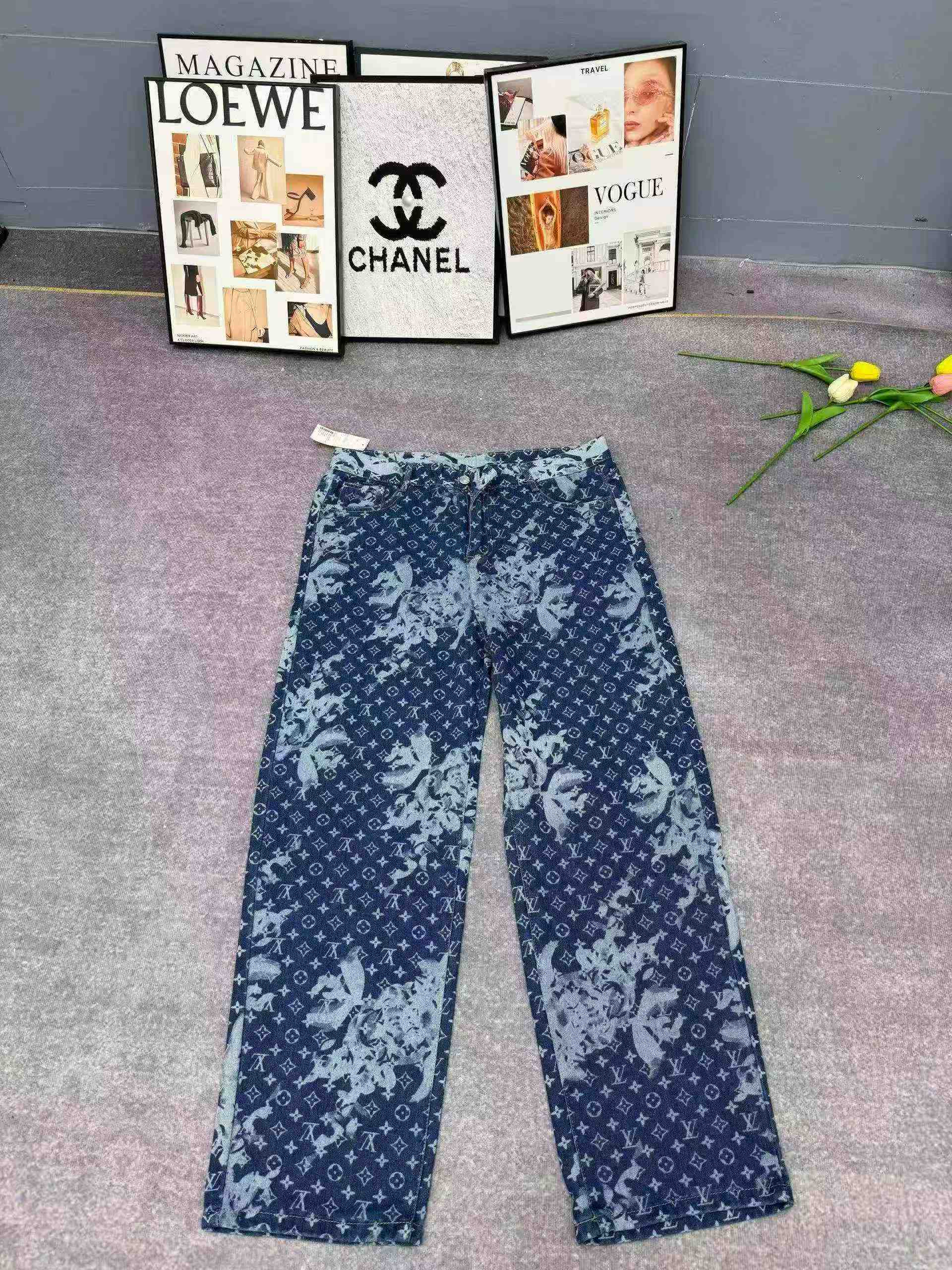 Clearance LV Louis Vuitton New Men's Indigo Floral Straight Jeans 700 Pieces - Image 2