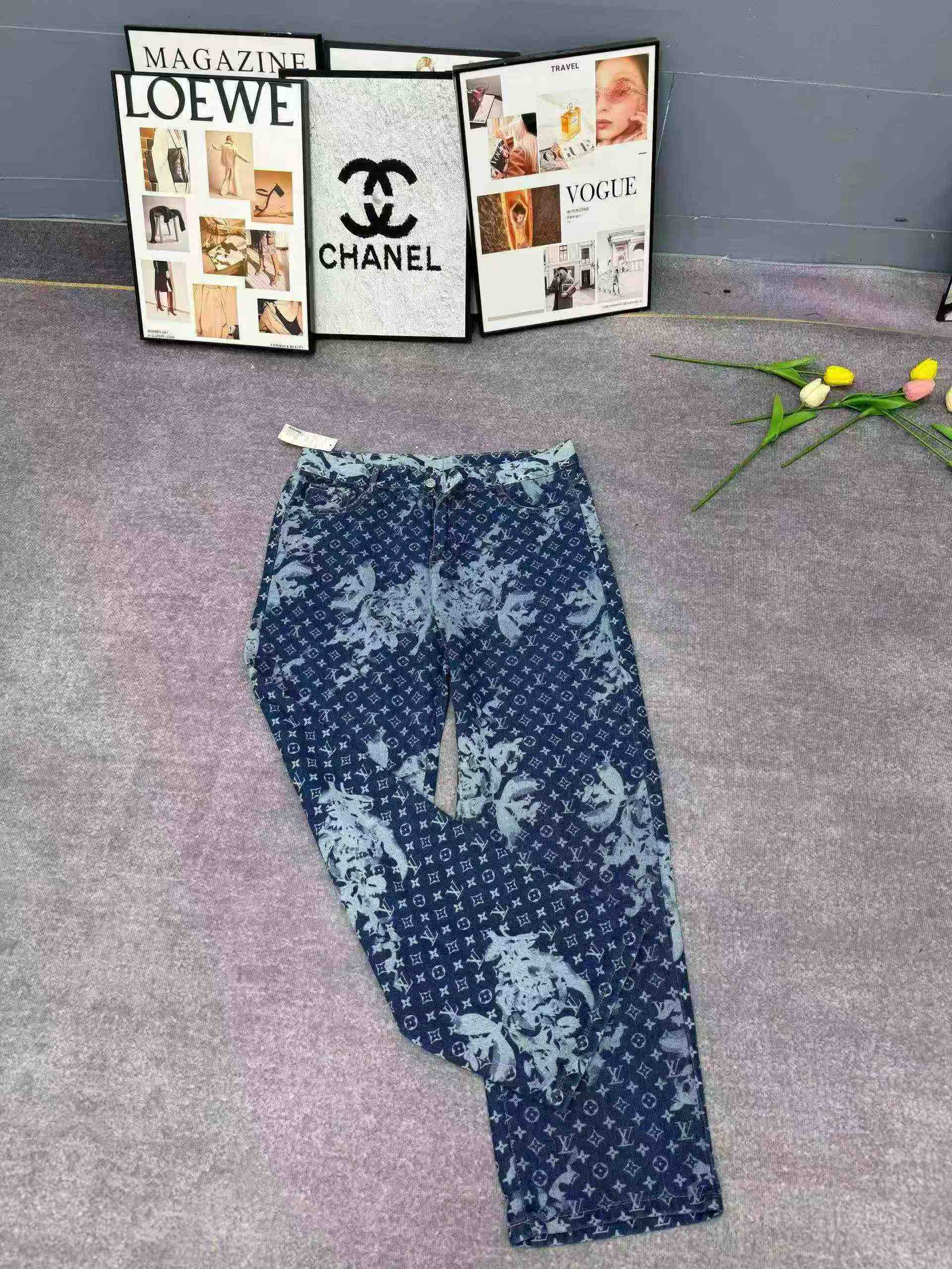 Clearance LV Louis Vuitton New Men's Indigo Floral Straight Jeans 700 Pieces - Image 3