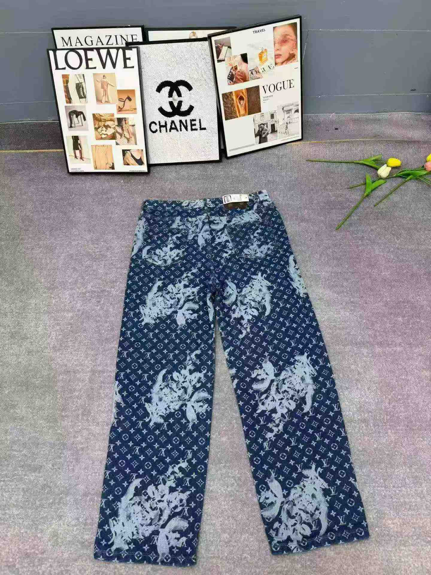 Clearance LV Louis Vuitton New Men's Indigo Floral Straight Jeans 700 Pieces - Image 4