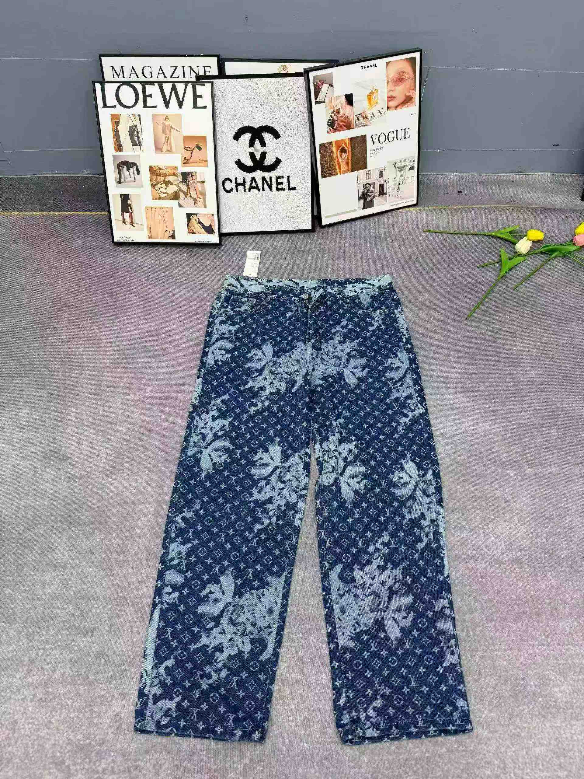 Clearance LV Louis Vuitton New Men's Indigo Floral Straight Jeans 700 Pieces - Image 5