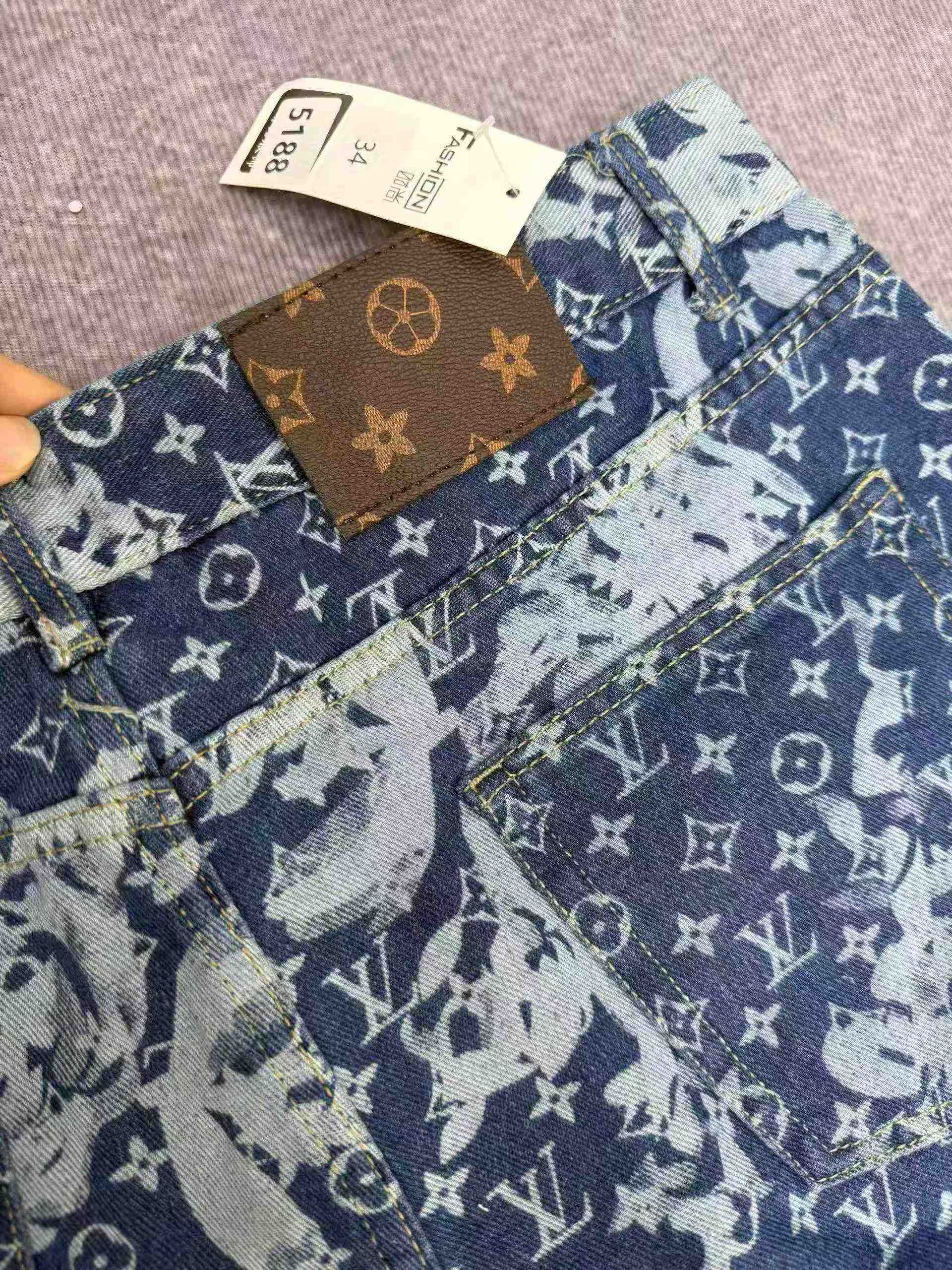 Clearance LV Louis Vuitton New Men's Indigo Floral Straight Jeans 700 Pieces - Image 9