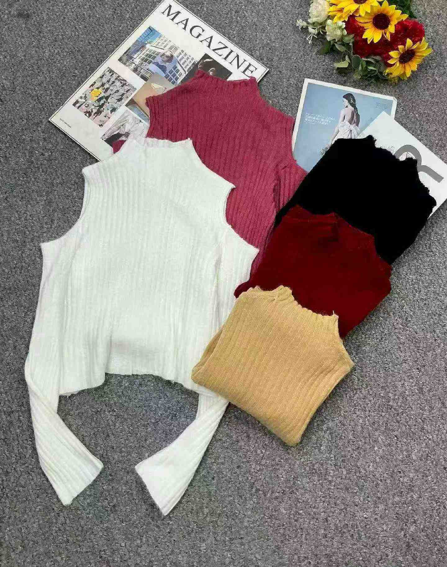Nouveau pull côtelé ajusté à épaules nues pour l'automne et l'hiver, taille unique, 260 pièces - Image 3
