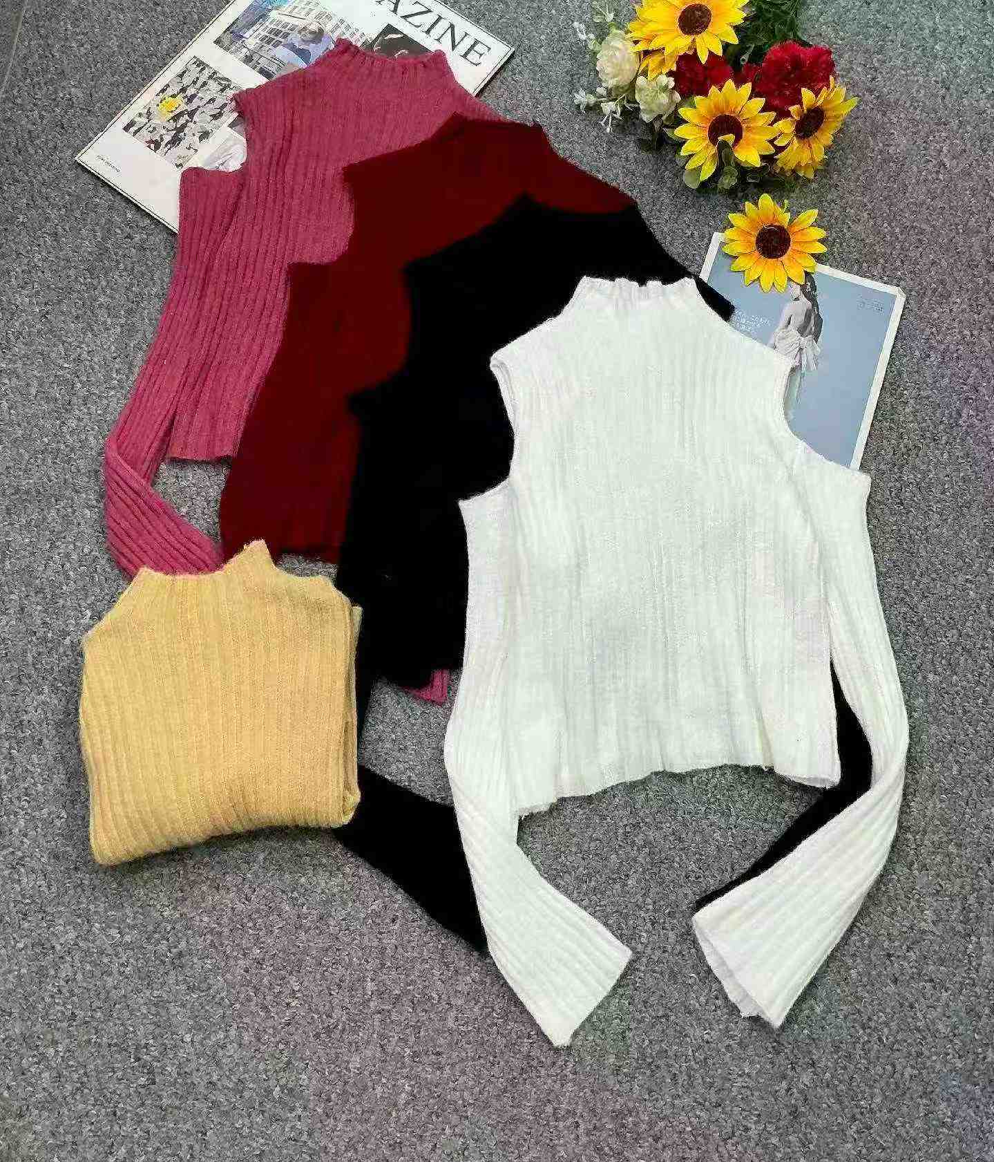 Nouveau pull côtelé ajusté à épaules nues pour l'automne et l'hiver, taille unique, 260 pièces - Image 4