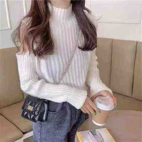 Nouveau pull côtelé ajusté à épaules nues pour l'automne et l'hiver, taille unique, 260 pièces - Image 5