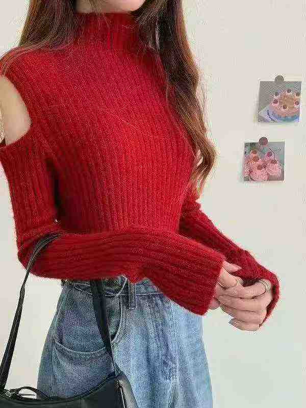 Nouveau pull côtelé ajusté à épaules nues pour l'automne et l'hiver, taille unique, 260 pièces - Image 6